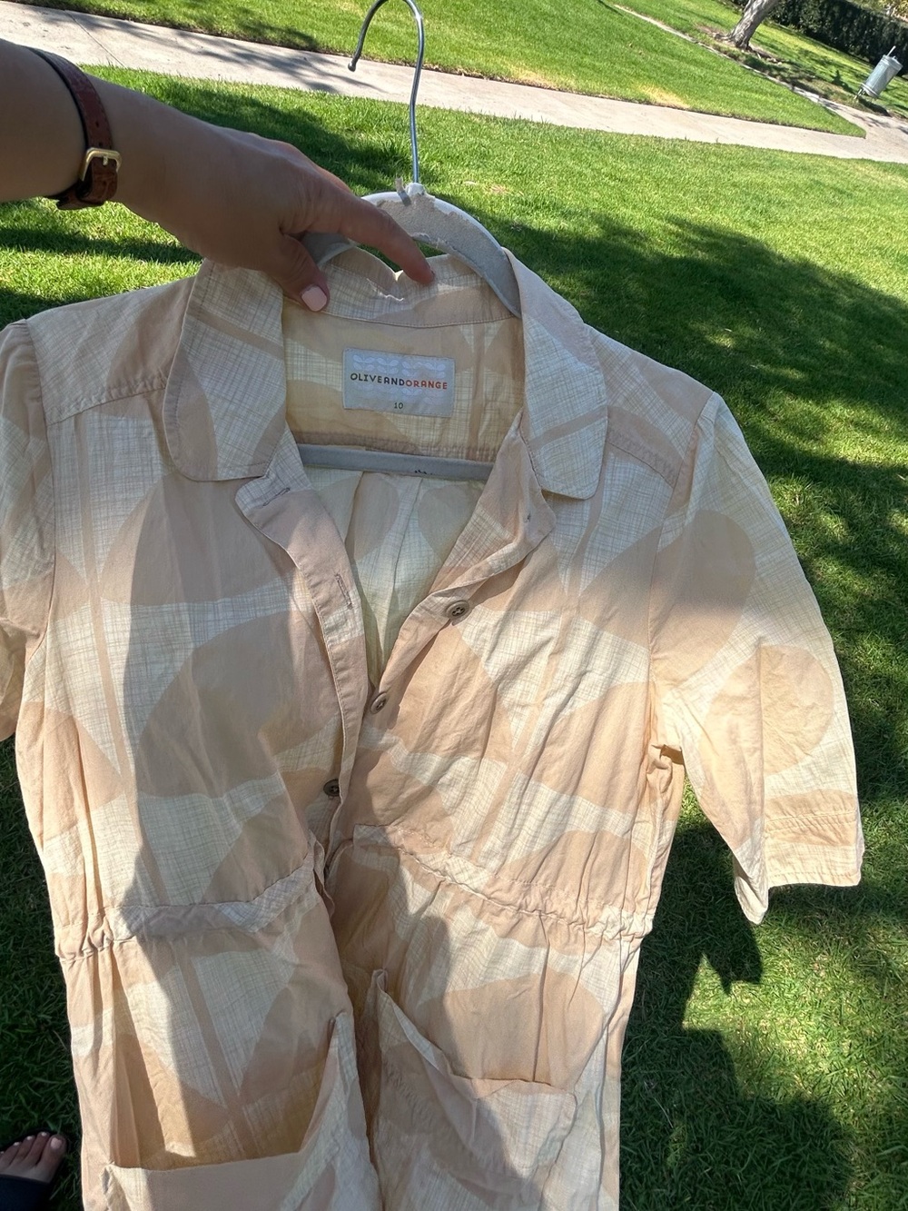 Olive & Orange Peach Plaid Button-Up Dress 100% Cotton
